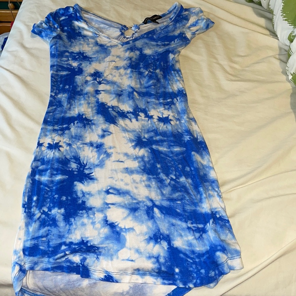 Almost Famous Blue Tie Dye Mini Dress